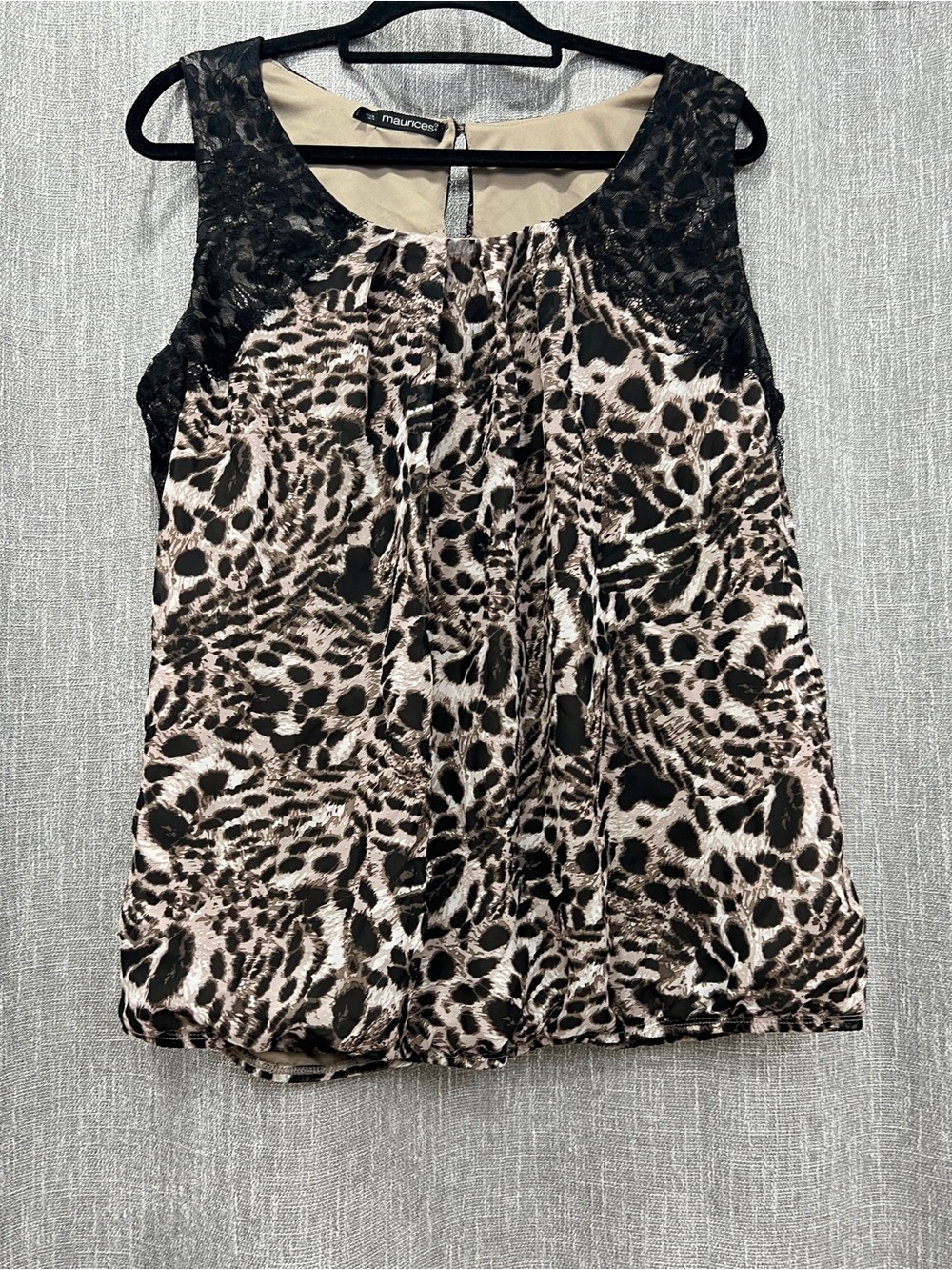 Maurices Black and Cream Animal Print Lace-Shoulder Tank
